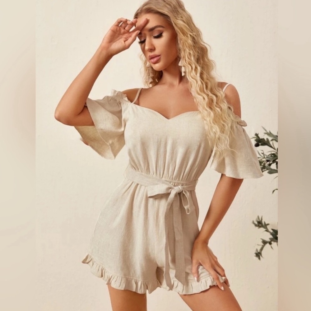 NEW cold shoulder ruffle trim romper
